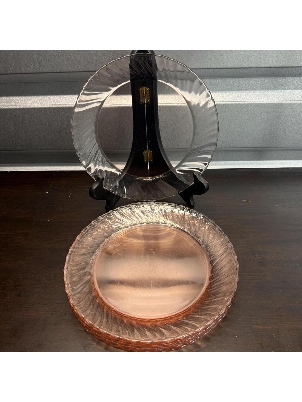6 Vintage Arcoroc France Pink Rosaline Swirl Salad Plates 8.75” *